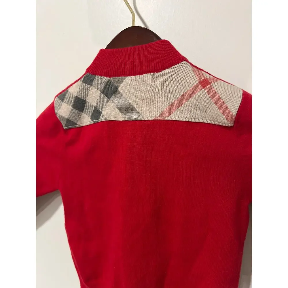 Burberry, Infant, Size 12 month, Red, Full Zip Sweater, KB289